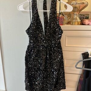 Zara Black Sequin Backless Dress
